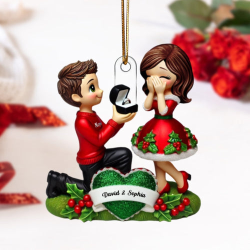 Marriage Proposal 3D Effect Ornament, Personalized Newly Engaged Gift, "She Said Yes!" Ornament, Custom Just Engaged Gifts for Couples
