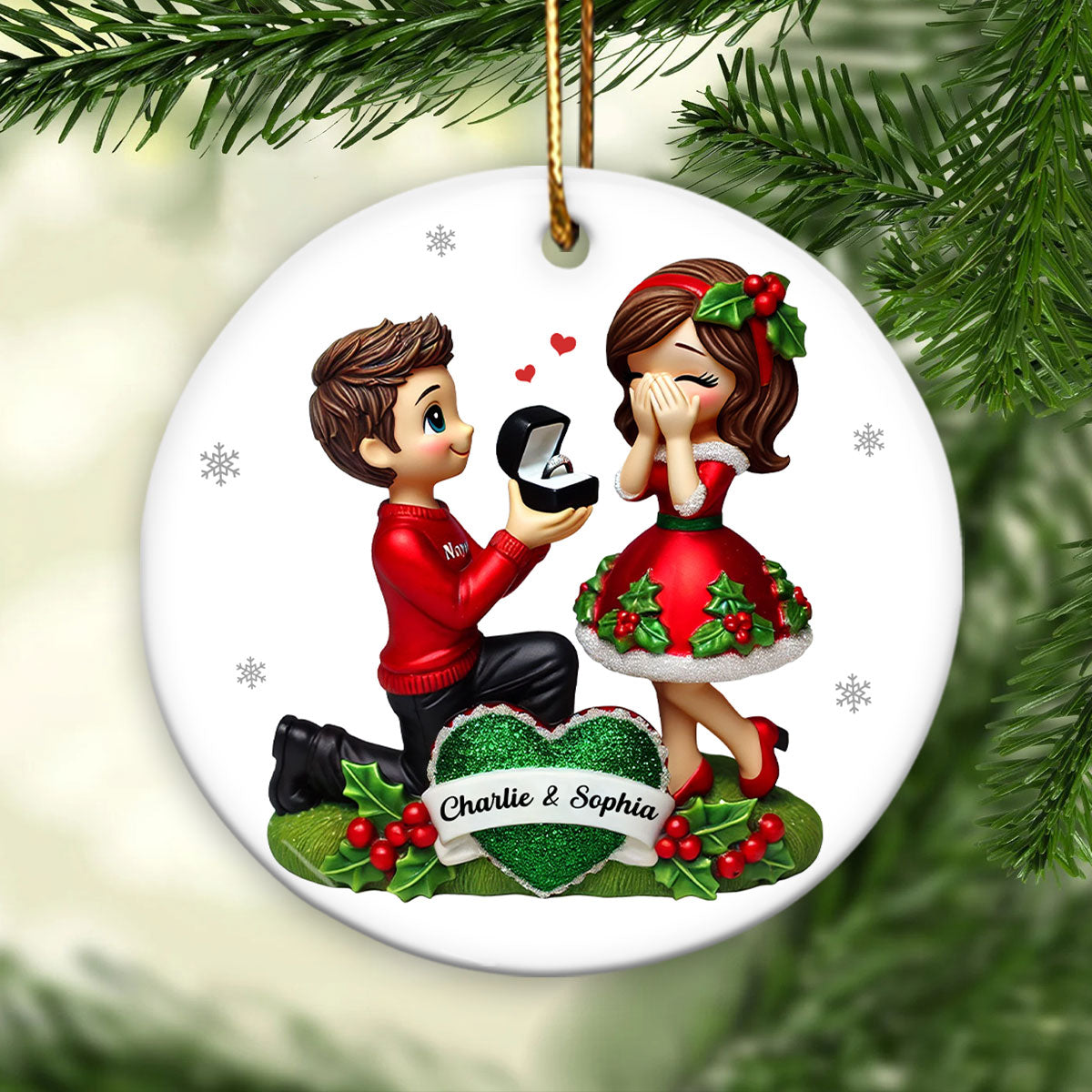 Marriage Proposal Christmas Ceramic Ornament, Personalized Newly Engaged Gift, She Said Yes! Ornament, Custom Just Engaged Gifts for Couples