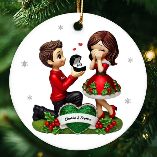 Marriage Proposal Christmas Ceramic Ornament, Personalized Newly Engaged Gift, She Said Yes! Ornament, Custom Just Engaged Gifts for Couples