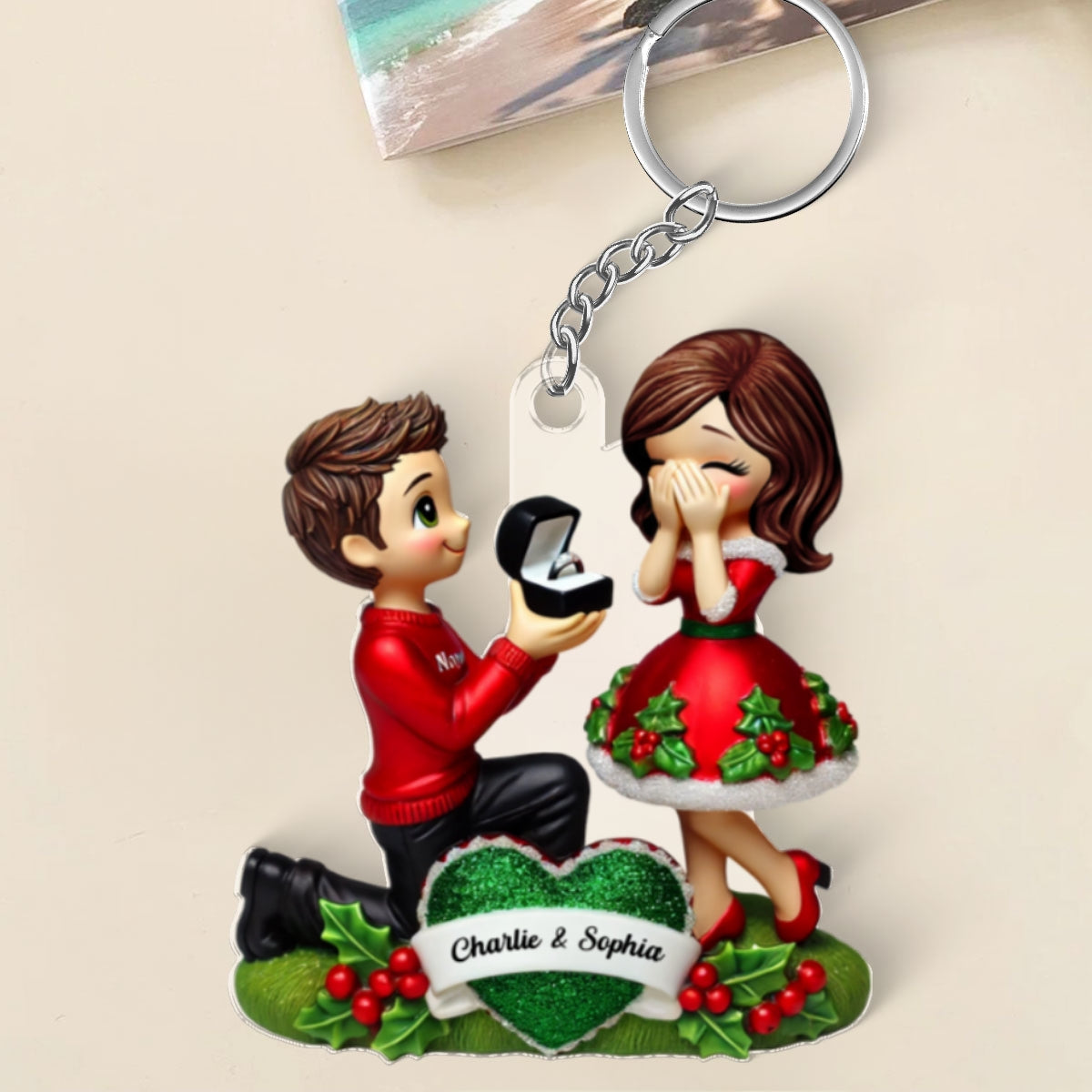Marriage Proposal Keychain, Personalized Newly Engaged Couple Gift, She Said Yes!