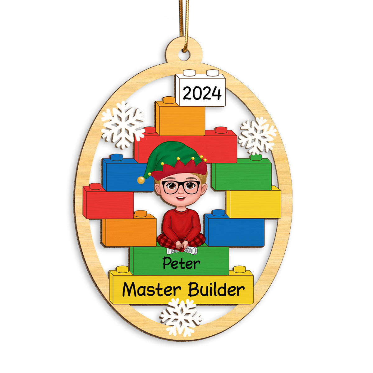 Master Builder Kid Boy Girl Personalized Christmas Wooden Ornament